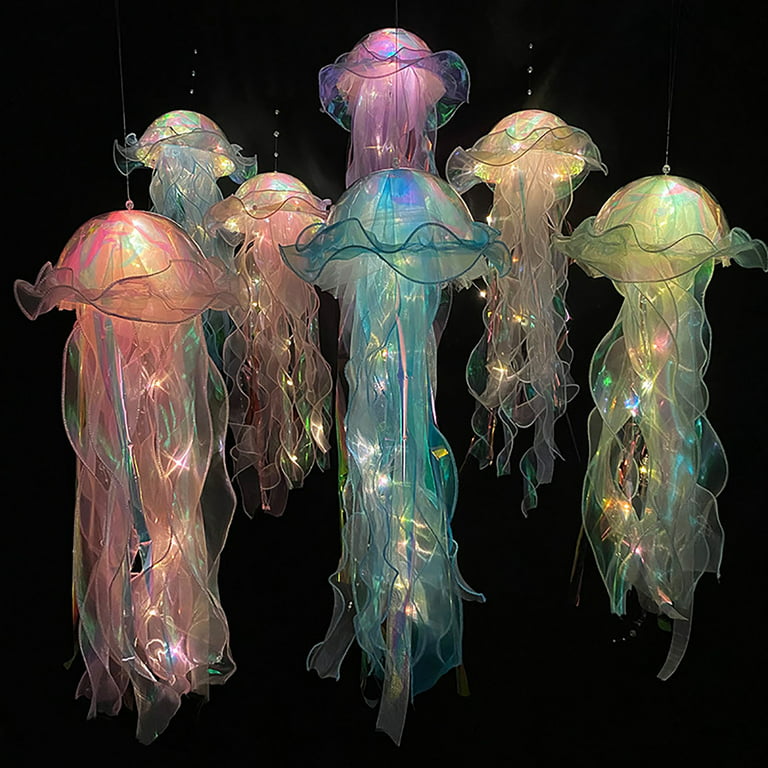 Realhomelove Glitter Iridescent Jellyfish Under The Sea Little Mermaid Party Decoration Party Table Centerpiece Hanging Jelly Fish Decor Birthday