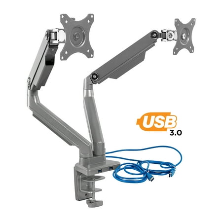61 Inch Screen Support - Mount-It! Dual Monitor Desk Mount Stand with USB Ports for 17