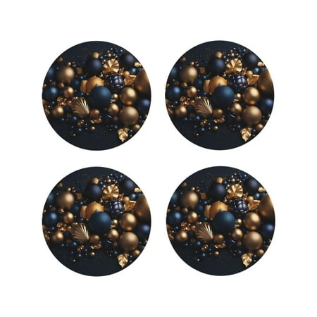

Matuu Elegant Golden Blue Ornaments for Cup Coasters Set of 4 Leather Coasters Desk Coasters for Office Measures 4” x 4”-Round Shape