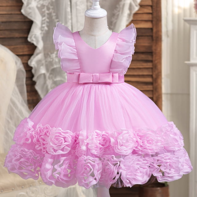 Robes pour Fillettes Robe en Tulle à Volants Robes de Printemps pour Filles Mode Décontractée Robes pour Tout-Petits 1-2 Ans