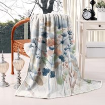 Watercolor Ink Floral Blossom Flannel Blanket Plush & Cozy Couch Blankets for Winter Autumn,40x50 Inch Decorative Blanket Christmas Easter