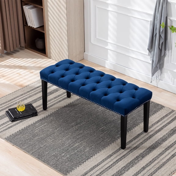 Tufted Velvet Shoe Bench 45.28x16.93x18.9 Inch Rubber Wood Legs 330 lbs Capacity for Entryway Bedroom Living Room