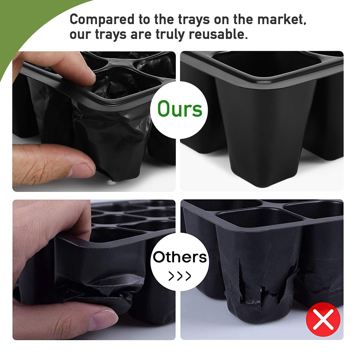 10Pack Seed Starter Tray Germination Kit, Seed Starter Kit with Adjustable Humidity Dome, Plant Growing Kit 7.36" x 5.7" (12-Cell per Tray), Black