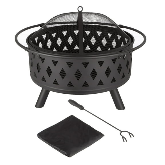 Pure Garden 32-Inch Outdoor Wood Burning Fire Pit with PVC Cover (Black)