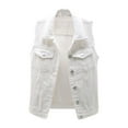 thumbnail image 2 of Womans Tank Tops Loose Fit Woman's Solid Color Sleeveless Denim Shirt Vest Loose Denim Jacket Top Tank Tops White, 2 of 9