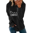thumbnail image 4 of Ounisa Christmas Women's Pullover Sweatshirt Drawstring The Season Christmas Letter Printed Hoodie Long Sleeve Tops with Pocket, 4 of 6
