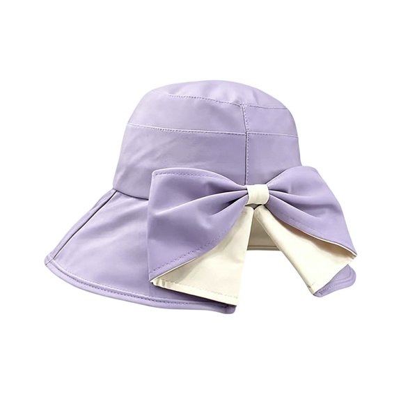 Ticikt Women Bow Bucket Sun Hat, Wide Brim Sun Protection Foldable Lightweight Summer Outdoor Fisherman Cap,Purple