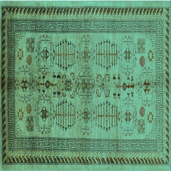 Ahgly Company Indoor Square Oriental Turquoise Blue Industrial Area Rugs, 3' Square