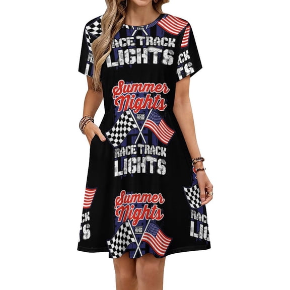 Racing Summer Nights Race Track Lights Flags Women's Dress Short Sleeve Summer Sundress Summer Women Clothes