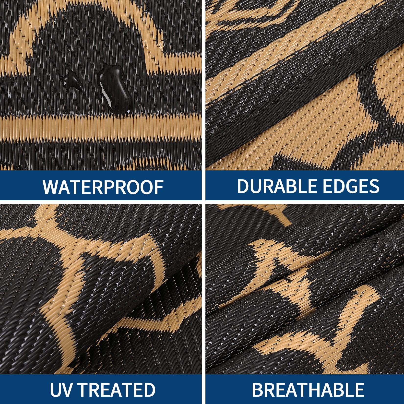 Garvee Outdoor Rug 8x10ft Waterproof for Patios, Reversible Plastic Straw Rug Camping Carpet Mats for RV, Picnic, Backyard, Deck, Balcony, Porch, Beach, Black & Brown