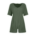 thumbnail image 6 of Kaemgyyd Women's Short Sleeve Romper Summer Casual V Neck Wide Leg Short Jumpsuit Baggy Beach One Piece Outfit with Pockets, 6 of 7