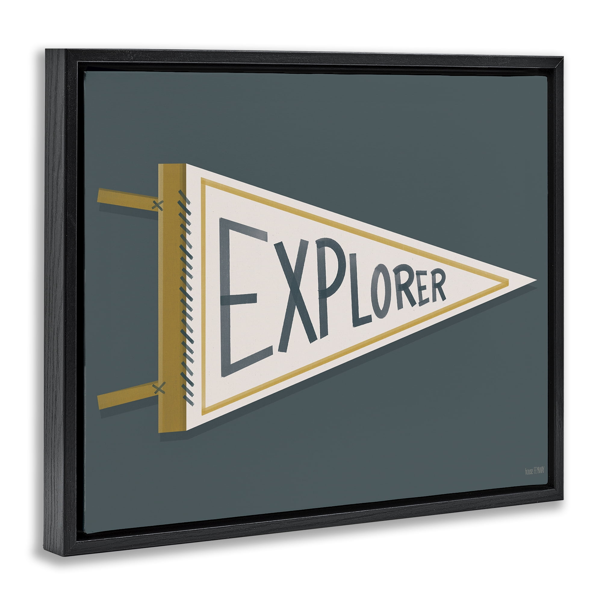 Stupell Industries Explorer Retro Pennant Black Framed Floater Canvas Wall Art, design by House Fenway
