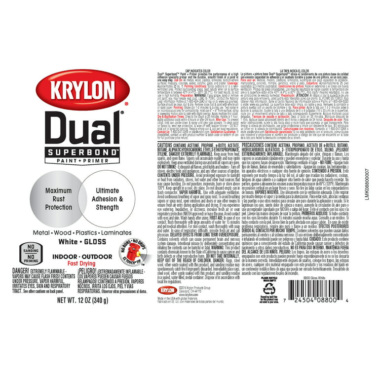 Krylon K08818001 Dual Superbond Paint + Primer, Smoke Gray, Gloss, 12 Ounce