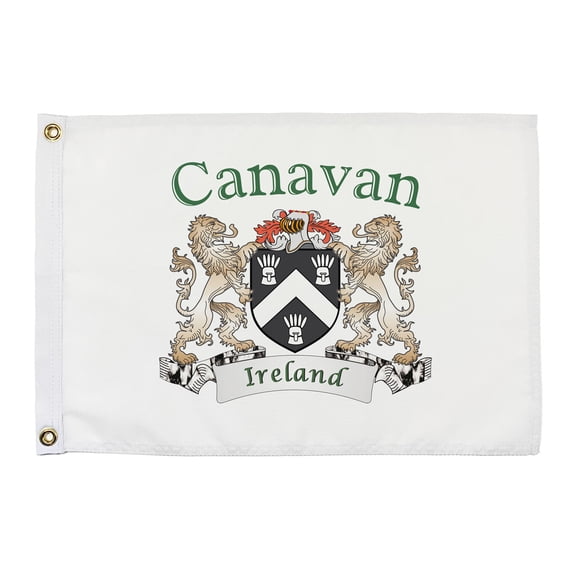 Canavan Irish Coat of Arms Small White Flag - 16"x10.5" inches
