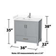 thumbnail image 4 of Wyndham Collection Sheffield 36" Solid Wood Single Bathroom Vanity in Gray, 4 of 4