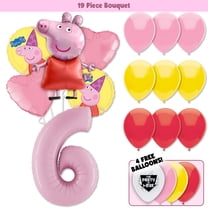 19pc Peppa Pig Balloons Kit with 40" Pastel Pink Number 6 Balloon - Peppa Balloons - Kids Birthday Party Decor Decoration Supplies