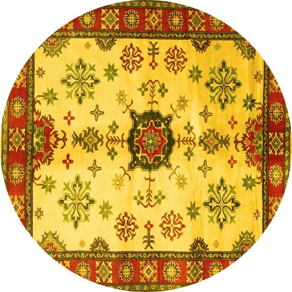 Ahgly Company Indoor Round Geometric Yellow Traditional Area Rugs, 4' Round