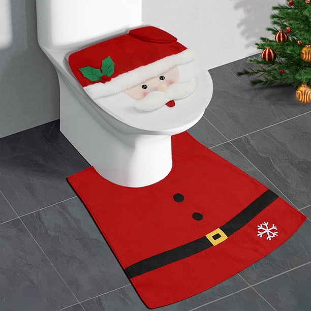 Protector de Inodoro Navideño, Papá Noel, Muñeco de Nieve, Tapete para Inodoro, Juego de Dos Piezas, Decoración Navideña, Decoraciones para Baño