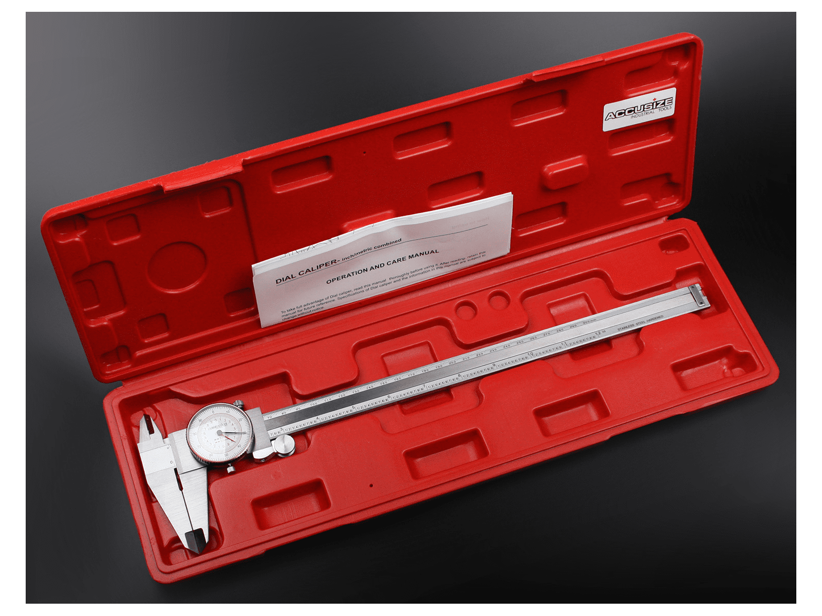 Accusize 12'' by 0.001''/300mm by 0.02mm Dual Needle Precision Dial Caliper,Imperial/Metric, P920-S232