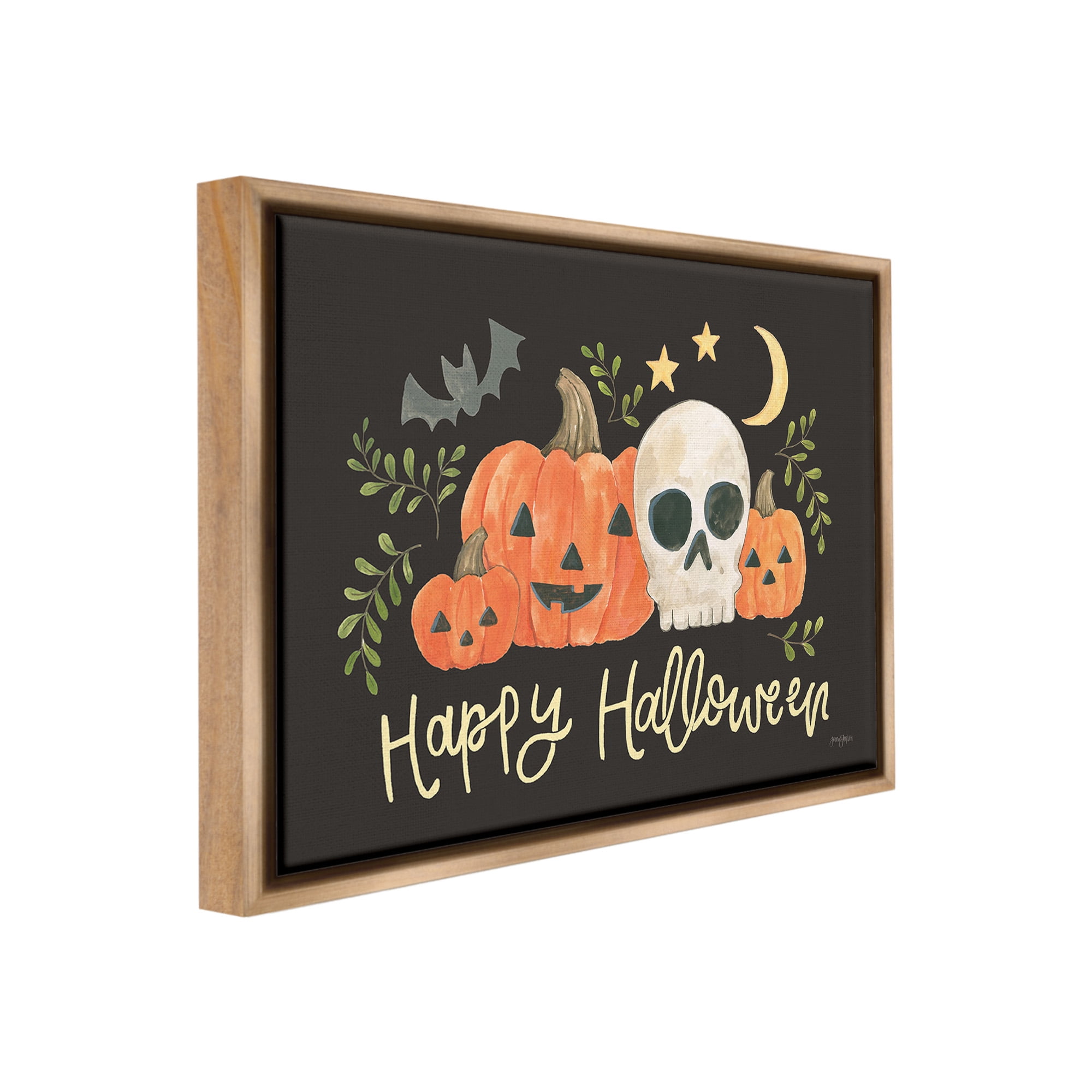 Stupell Industries Whimsical Happy Halloween Holiday Painting Brown Floater Framed Canvas Art Print Wall Art, 31 x 25