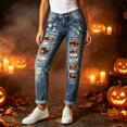 thumbnail image 2 of NordicNest Halloween Pants for Women Style Holiday Printed Distressed Legging Straight Leg Casual Wear Orange,XXL, 2 of 6