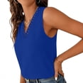 thumbnail image 6 of ClodeEU Women's Slub Cotton Double Layer Spaghetti Strap Tank Top ,V Neck Casual Sleeveless Blouse Blue,Womens Plus L, 6 of 7