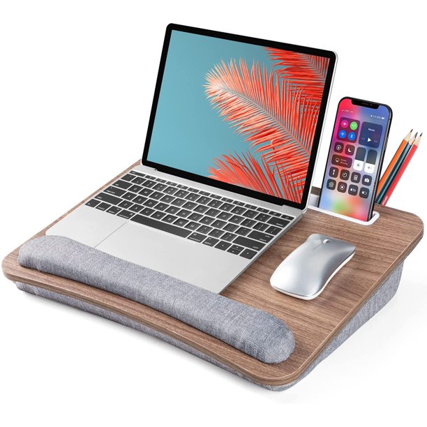Lap Desk For Laptop Fits Up To 15 6 Bed Couch With Cushion Big Storage Wrist Pad Tablets Cellphones Slot Computer Lap Desk For Laptop Fits Up, Cushioned Lap Desk With Storage