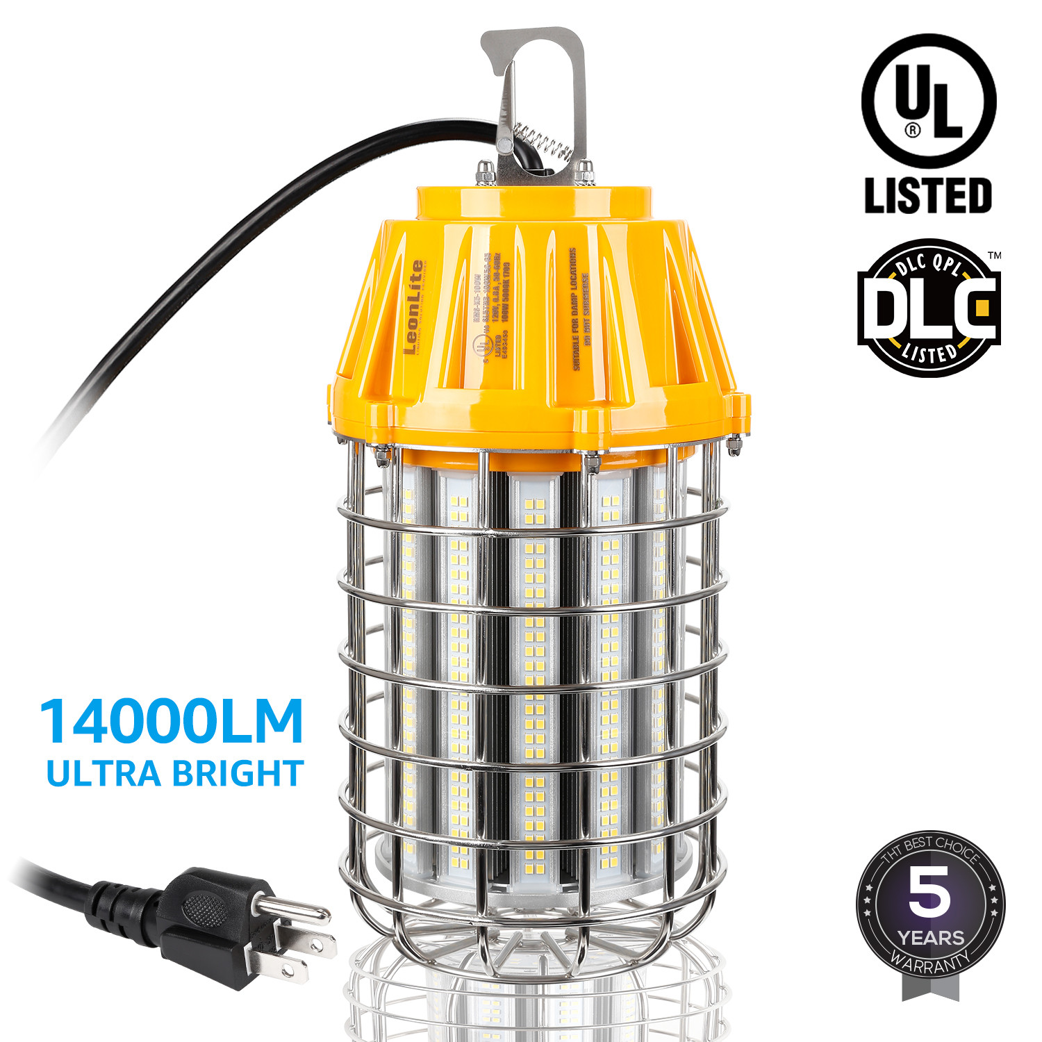 LEONLITE 100W High Bay LED Temporary Job Site Work Light, 5000K