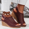 thumbnail image 6 of Xfvqtps Wedge Sandals for Women Slingback Hook and Loop Strap Peep Toe Hollow out Soft Sole Non Slip Breathable Summer Leather Sandals Wine, 6 of 9