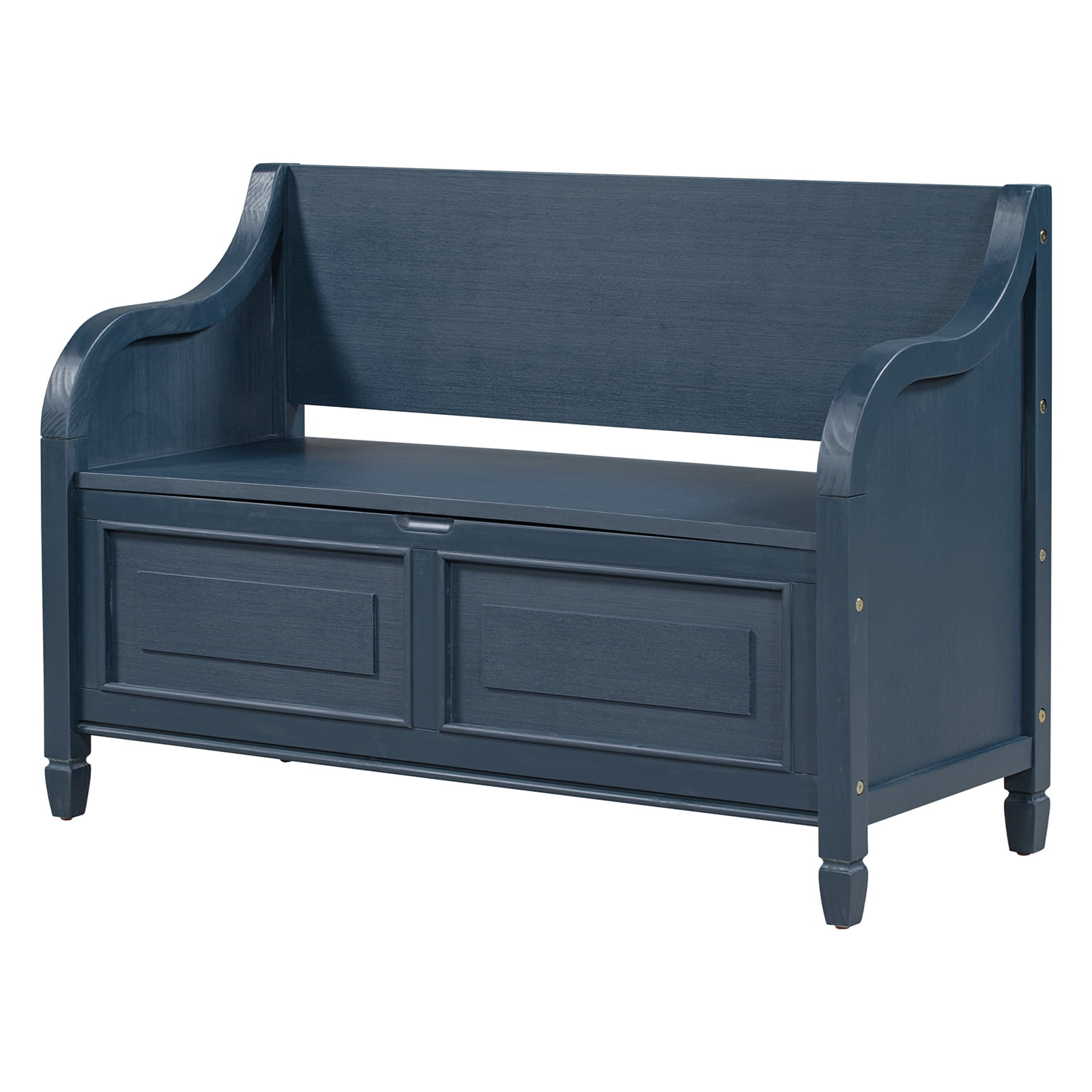 Kadyn 42" Entryway Multifunctional Storage Bench, Pine Storage Bench with Safety Hinge, Rustic Style Solid Wood Entryway Bench for Living Room, Antique Navy