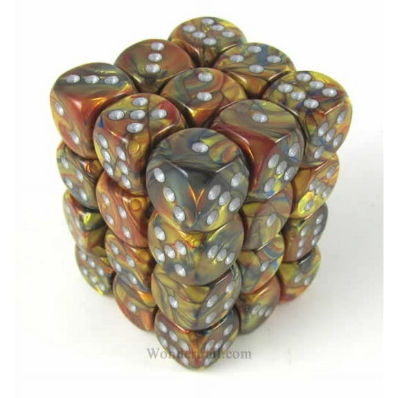 Gold Lustrous Dice with Silver Pips D6 12mm (1/2in) Pack of 36 Chessex