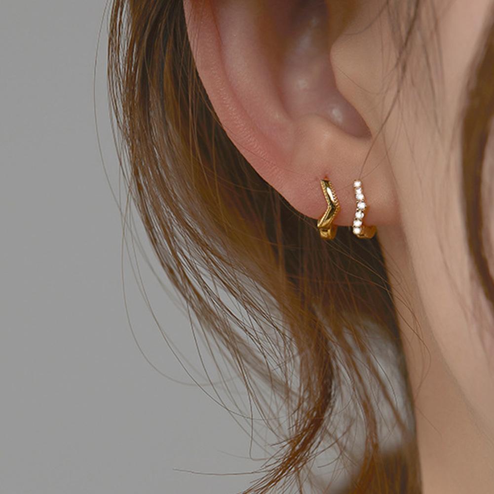 Gold Plated Mini Zircon Hoop Earrings Piercing Earrings Cubic Earring Stud V4A0 - image 3 of 9