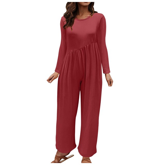 Tranfacy Pantalon de Maternité pour Femmes, Combinaison de Maternité pour Femmes, Combinaison à Manches Longues pour Femmes de Couleur Unie à Col Rond, Jambes Larges