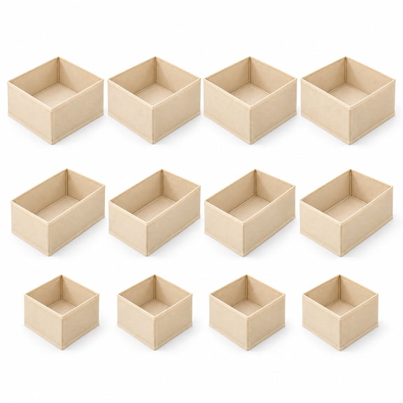 12 Pack Fabric Drawer Organizer Bins, Foldable Clothing Storage Boxes in 3 Sizes, Non-Woven Fabric Drawer Dividers for Home Bedroom Closet