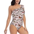 thumbnail image 3 of Rateoe Vintage flowers Pattern Women One Piece Swimsuits Tummy Control One Shoulder Bathing Suits Ruffle Swimwear-XX-Large, 3 of 6