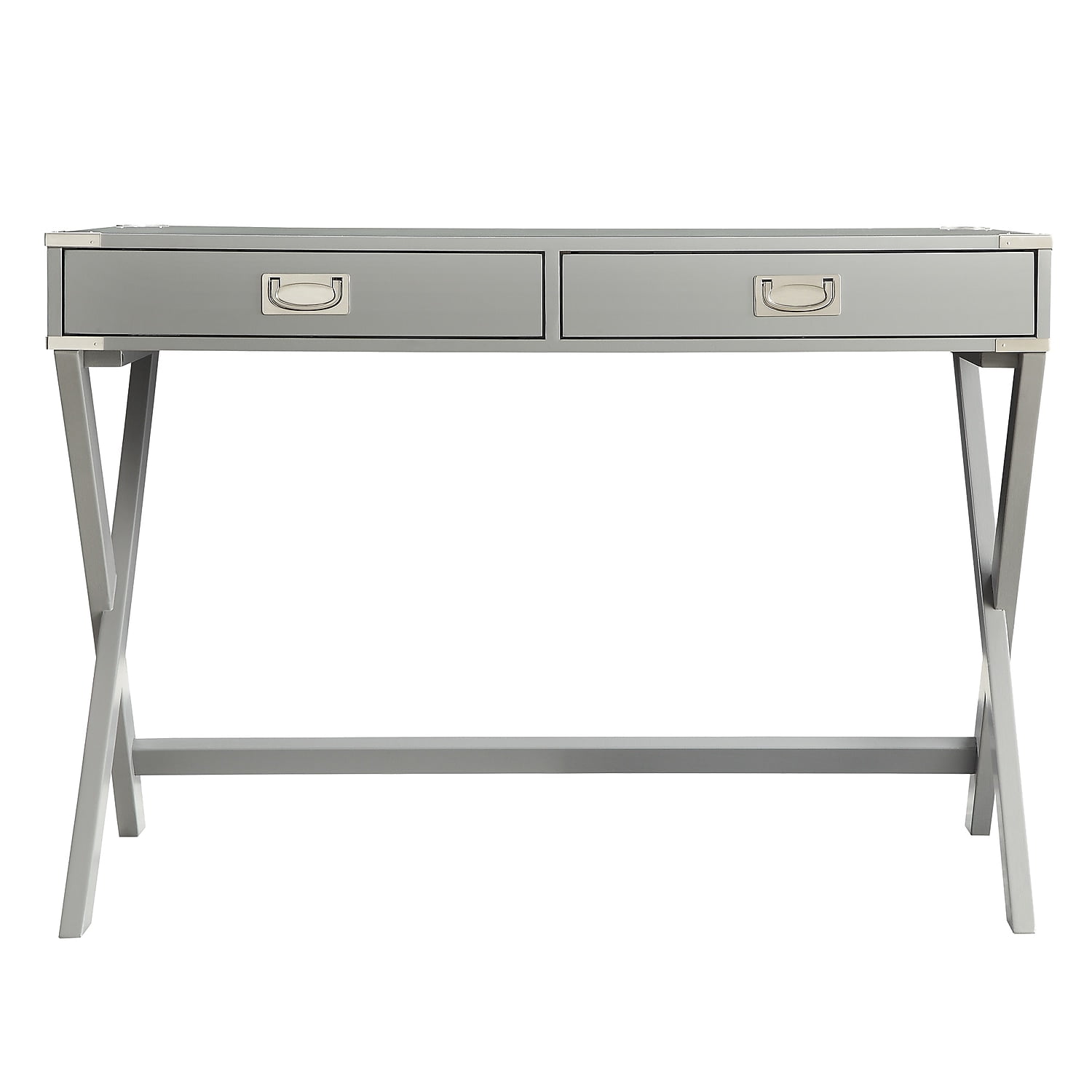 Weston Home Wood X Base Campaign Writing Desk with Drawers, Frost Gray