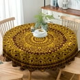 thumbnail image 2 of Boho Gold Mandala Tablecloth, Rustic Vintage Abstract Ethnic Round Tablecloth Cover for Farmhouse Kitchen Indoor Picnic Patio Party, Round(60x60in), 2 of 5
