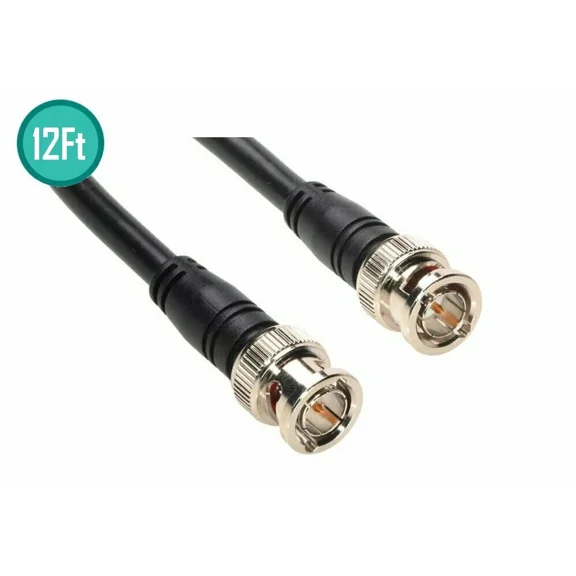 KLYNE- 12Ft Bnc Male To Male Connector Rg59 Coax Coaxial Video Cable Cord Cctv Camera