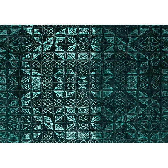 Ahgly Company Machine Washable Indoor Rectangle Abstract Turquoise Blue Modern Area Rugs, 7' x 10'