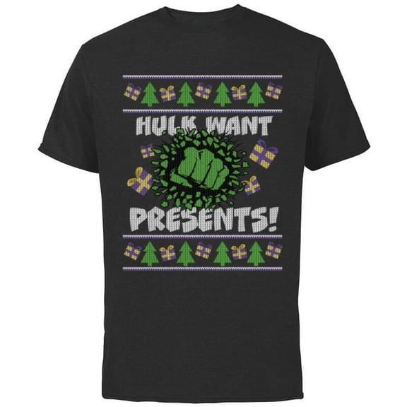 Marvel Hulk Smash Presents Holiday - Short Sleeve Cotton T-Shirt for Adults - Customized-Black