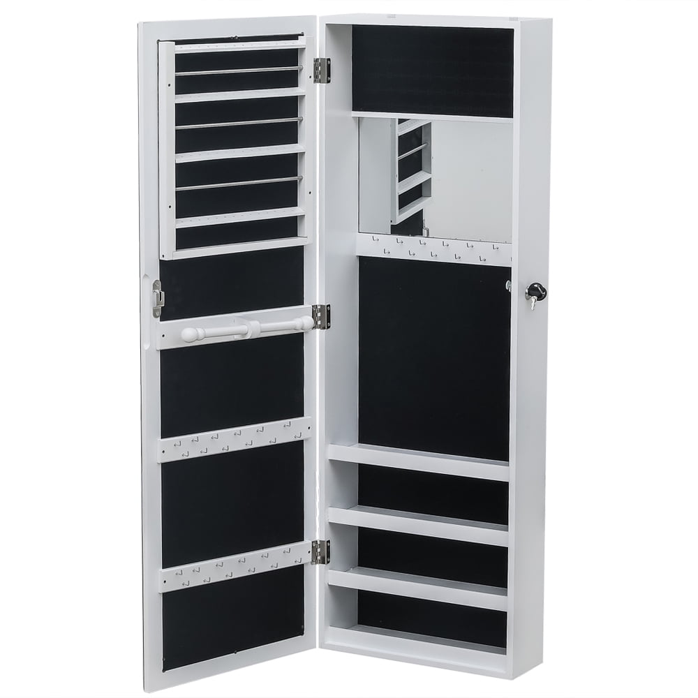 Lowestbest Jewelry Mirror Cabinet, Full Mirror Wooden Wall Hanging 4-Layer Shelf 2 Drawer with Inner Mirror 3-Color LED Light- White Lowestbest Jewelry Mirror Cabinet, Full Mirror Wooden Wall Hanging 4-Layer Shelf 2 Drawer with Inner Mirror 3-Color LED Light- White