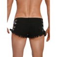 thumbnail image 3 of TiaoBug Men's Frayed Edge Sides Lace Up Mini Jean Shorts Low Waist Ripped Denim Hot Pants for Party Clubwear Black S, 3 of 7