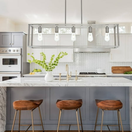 

5-Light Linear Rectangular Pendant Light Fixtures Brushed Nickel Brushed Nickel