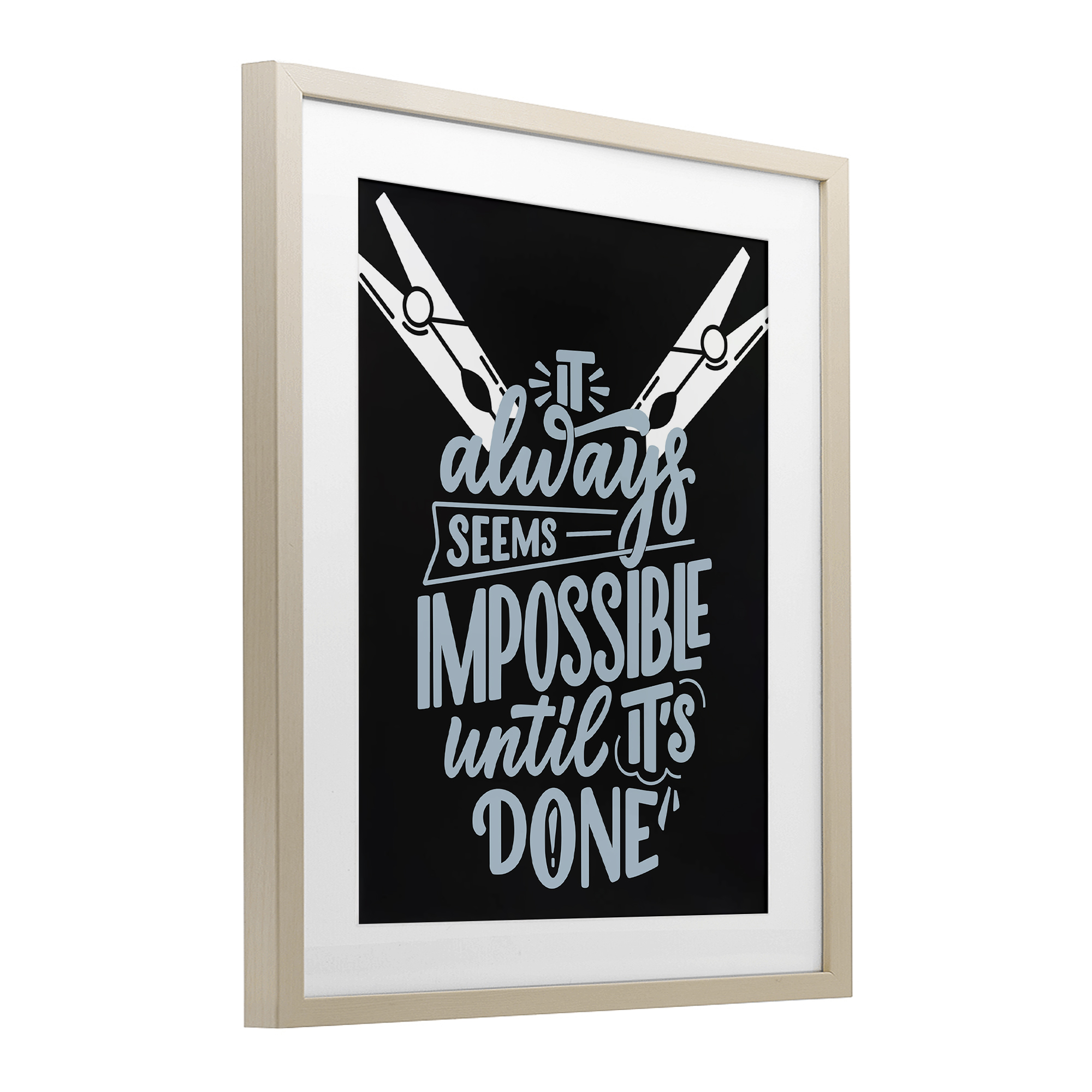 Impossible Until It's Done Birch Framed Print Under Glass, design by Jesse Keith