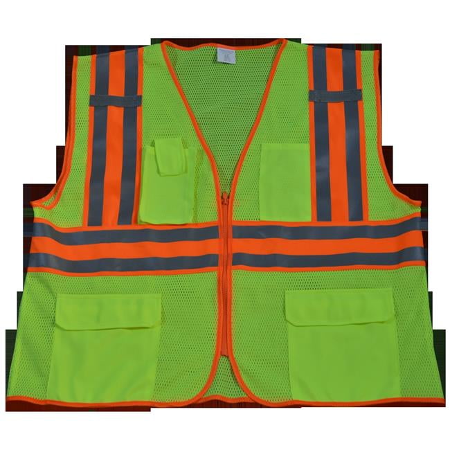 Petra Roc LV2-FSMBCB2-4X//5X ANSI Class 2 Lime Solid Front /& Mesh Back Surveyors Safety Vest Lime Solid//Mesh Back 4X-Large//5X-Large