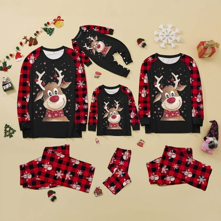 

MRULIC Christmas Family Dad Matching Pajamas Cute Print Pjs Plaid Long Sleeve Tops And Pants Soft Holiday Sleepwear Family Pajamas Cute Print Sleepwear Black + S
