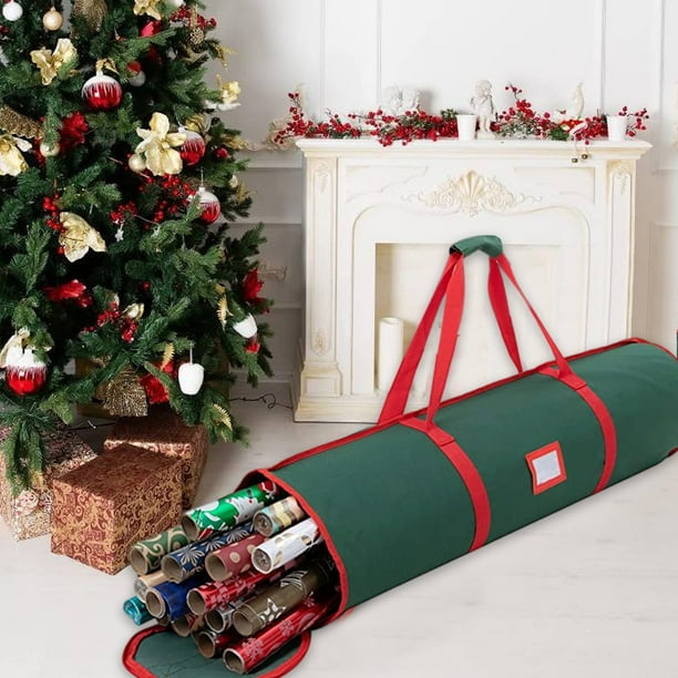 Bolsa de almacenamiento cilíndrica transparente roja de gran capacidad para regalo de Navidad, papel de regalo, bolsa de almacenamiento para árbol de Navidad.
