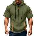 thumbnail image 2 of Men's Casual Short-sleeved Sweatshirt with Multiple Pockets and Zipper - Loose Breathable Solid-color Jacket for Outdoor Sports, Daily Wear, and Summer Activities,Army Green,L, 2 of 5