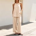 thumbnail image 2 of akafmk Womens 2 Piece Linen Sets Fashions Spaghetti Straps Cami Top with Back Tied and Wide Leg Pants Set Casual Beach Travel Outfits, 2 of 7