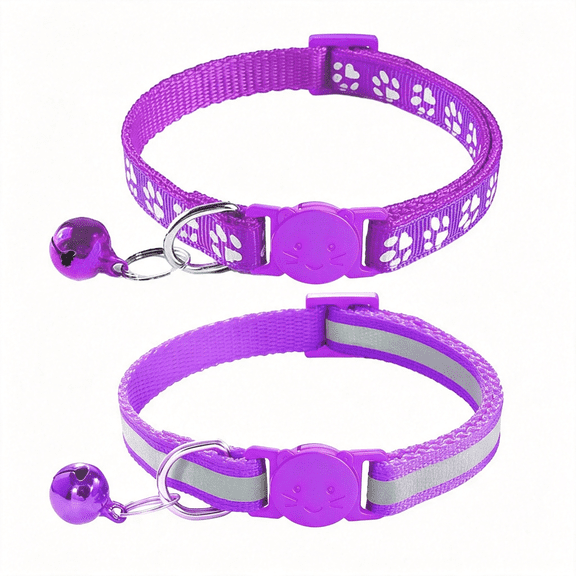 GASTROPOD 2 Pack Breakaway Cat Collars with Bells,Reflective Design and Claw Print Design,Safety ,Adjustable 7.5-12.5"Es for Kittens & Cats (Purple)
